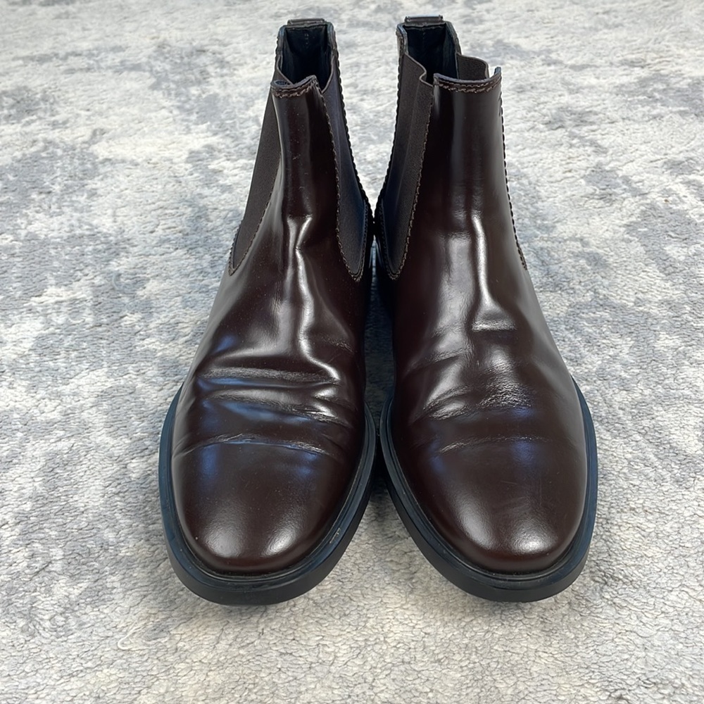 Tods Chelsea Boots Dark Brown Glossy Smooth Leather Shoes US 7.5 - Picture 2 of 13